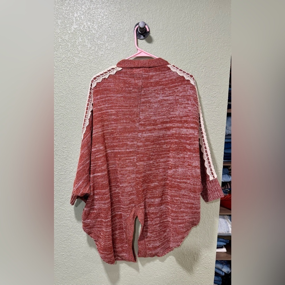 Flying Tomato Rust Cardigan with Cream Lace Accents - Picture 5 of 6